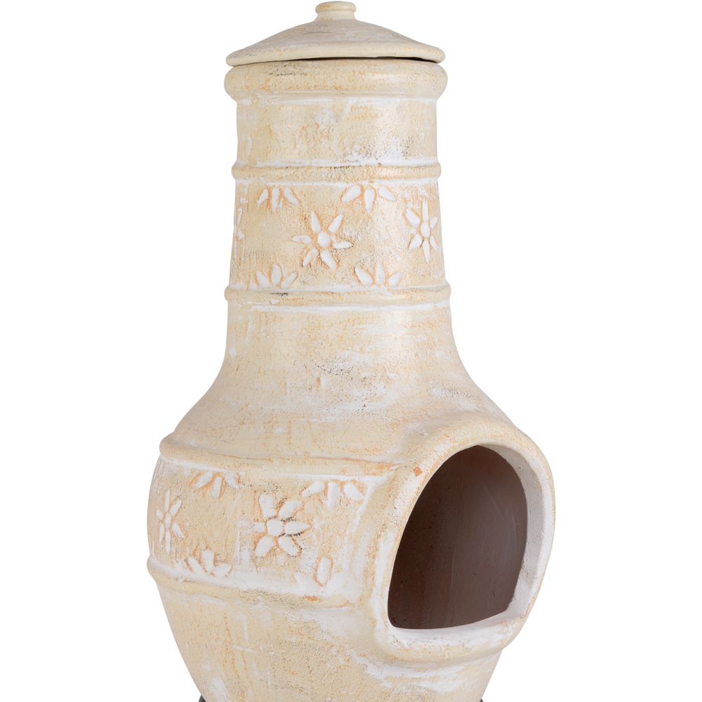 Snug Valencia Natural 3D Flower Design Clay Chiminea with Lid and Steel Stand Image 4