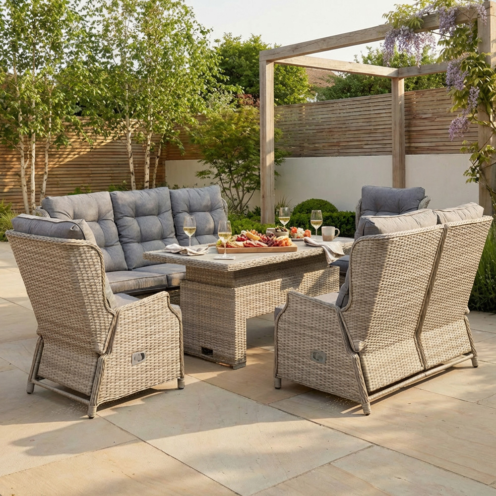 Cambridge 5 Piece Wicker Reclining Patio Sofa Set Natural and Grey Image 2