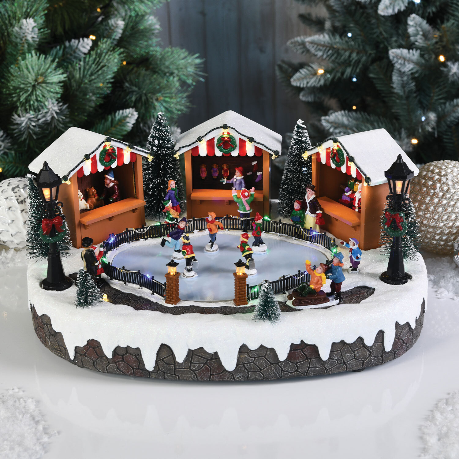 LED Christmas Markets with Skating Scene Christmas Decoration | Homebase