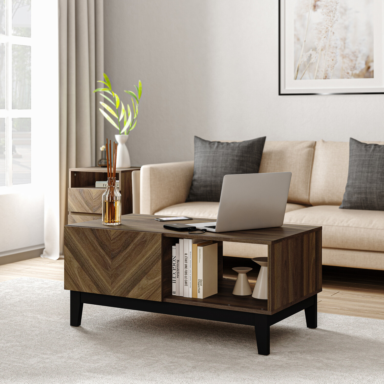 Camborne Single Drawer Single Shelf Brown Coffee Table Image 2