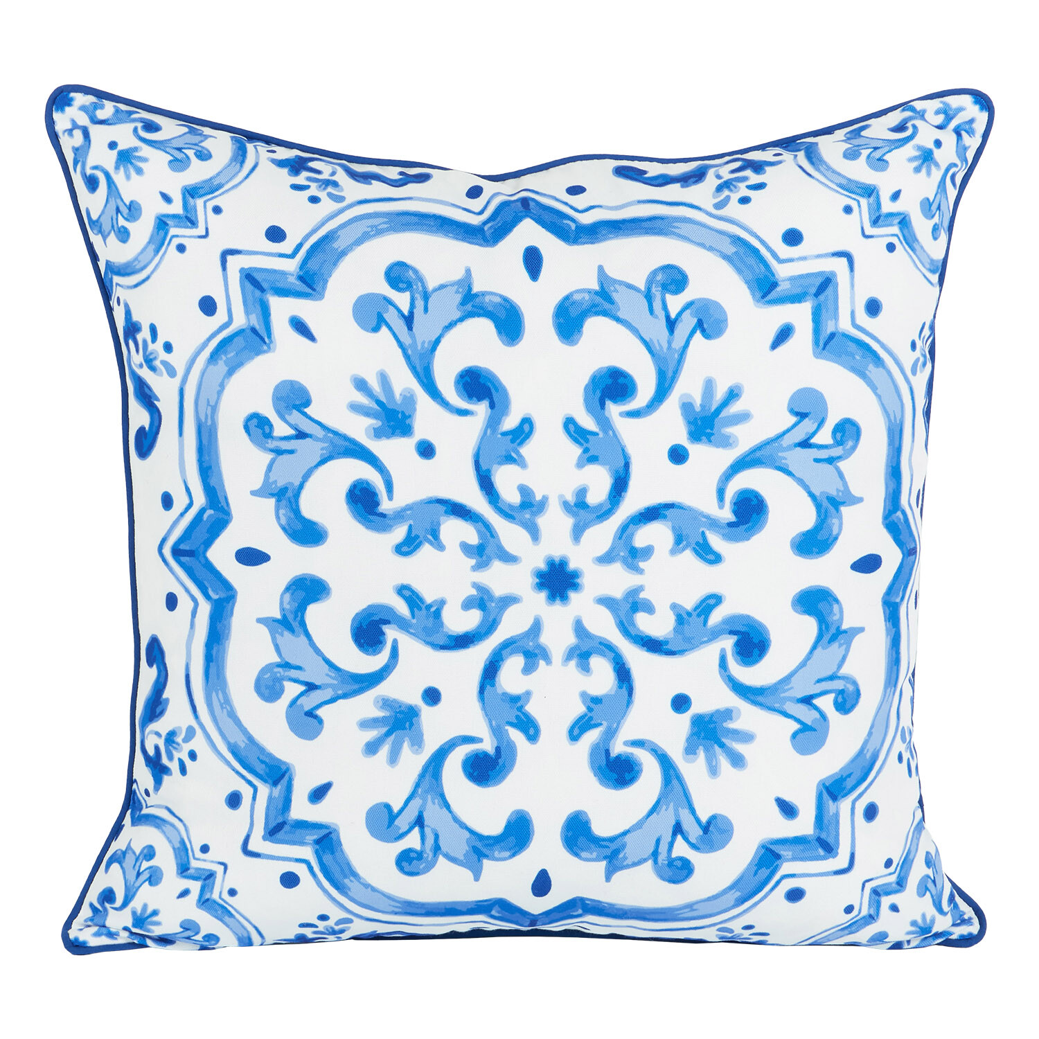Amalfi Tile Reversible Cushion - Blue Image 1