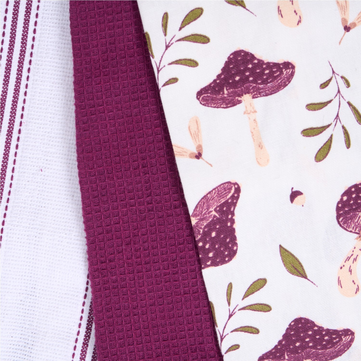 Pack of 3 Mushroom Tea Towels Maroon Image 4