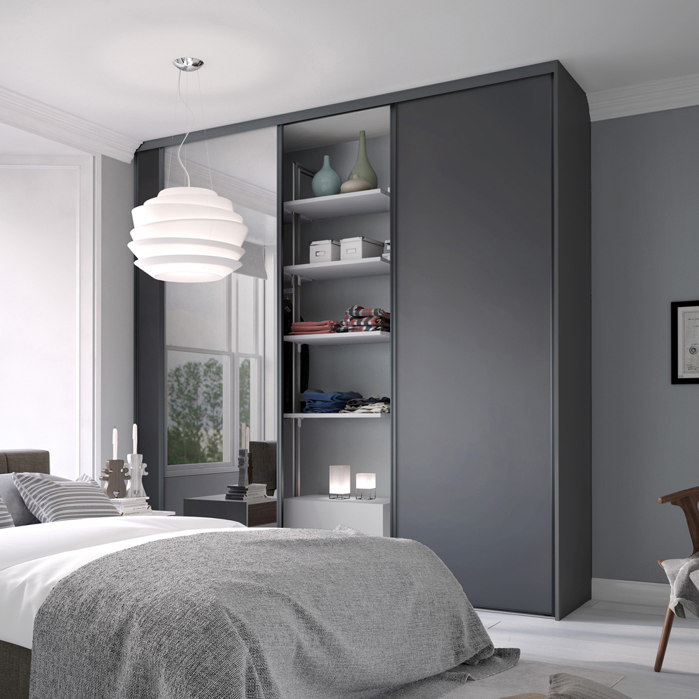 Spacepro Classic 3 Door Graphite Frame Sliding Wardrobe Kit with 2 Panel and Single Mirror 1760mm Image 2