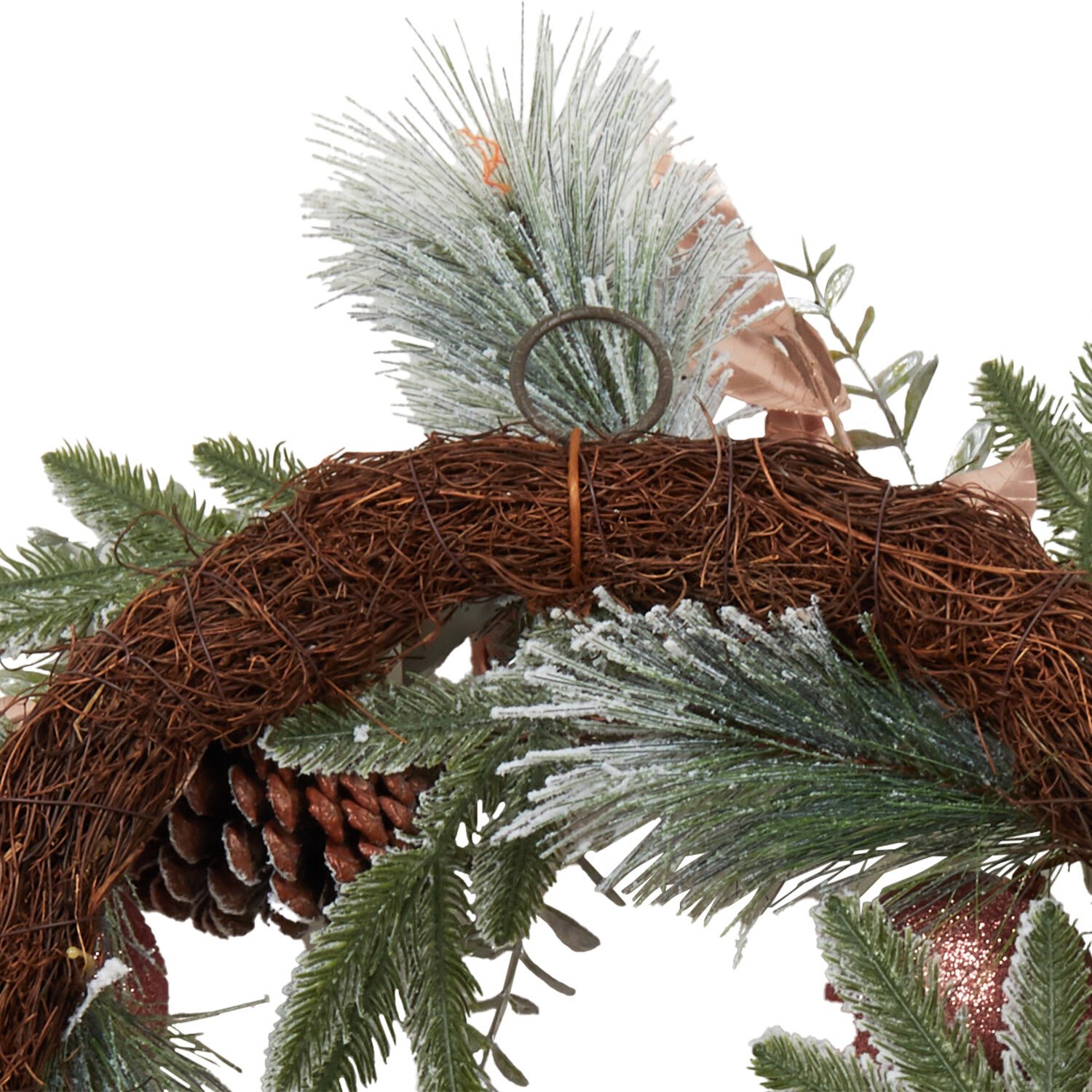 Frosted Dusky Rose Bauble Wreath - Green & Rose Image 5