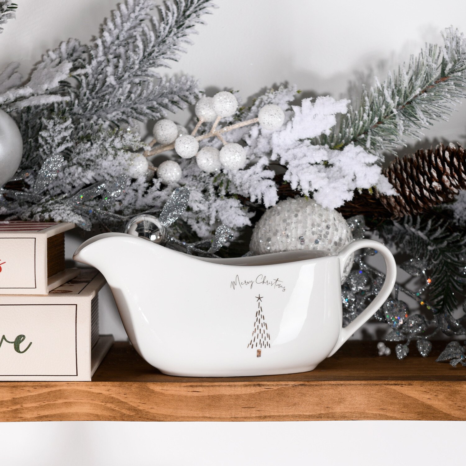 Metallic Gold Pine Gravy Boat White Image 2