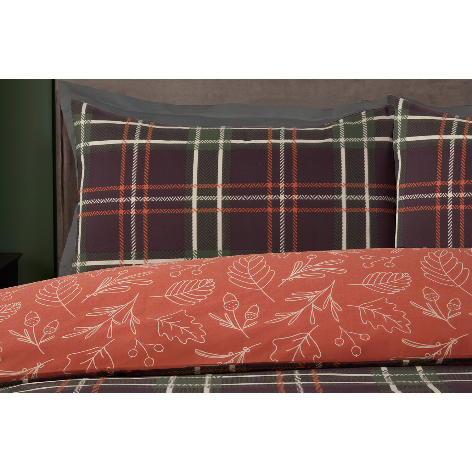 The Fall Collection Autumn Check Reversible Duvet Cover and Pillowcase Set - Single Image 5