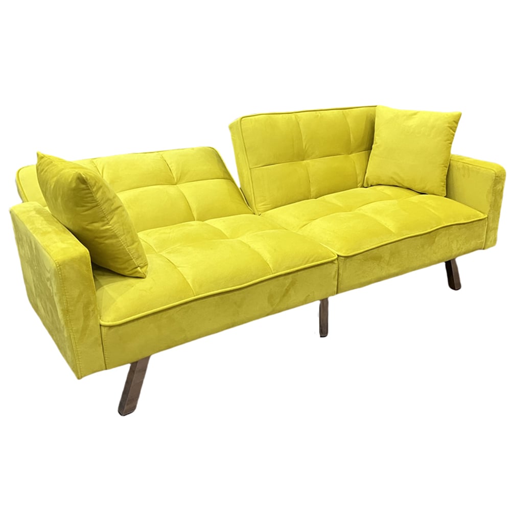Portland 2 Seater Yellow Velvet Sofa Bed with Pillows Image 4