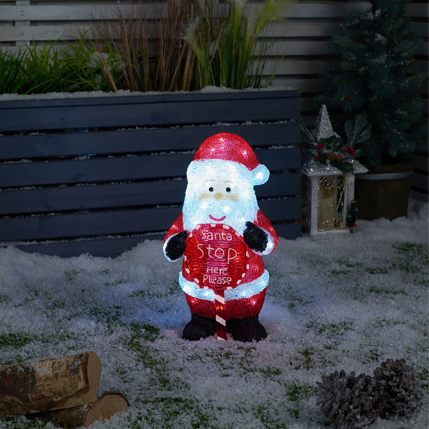 Acrylic Santa with Stop Here Sign Decoration Image 2