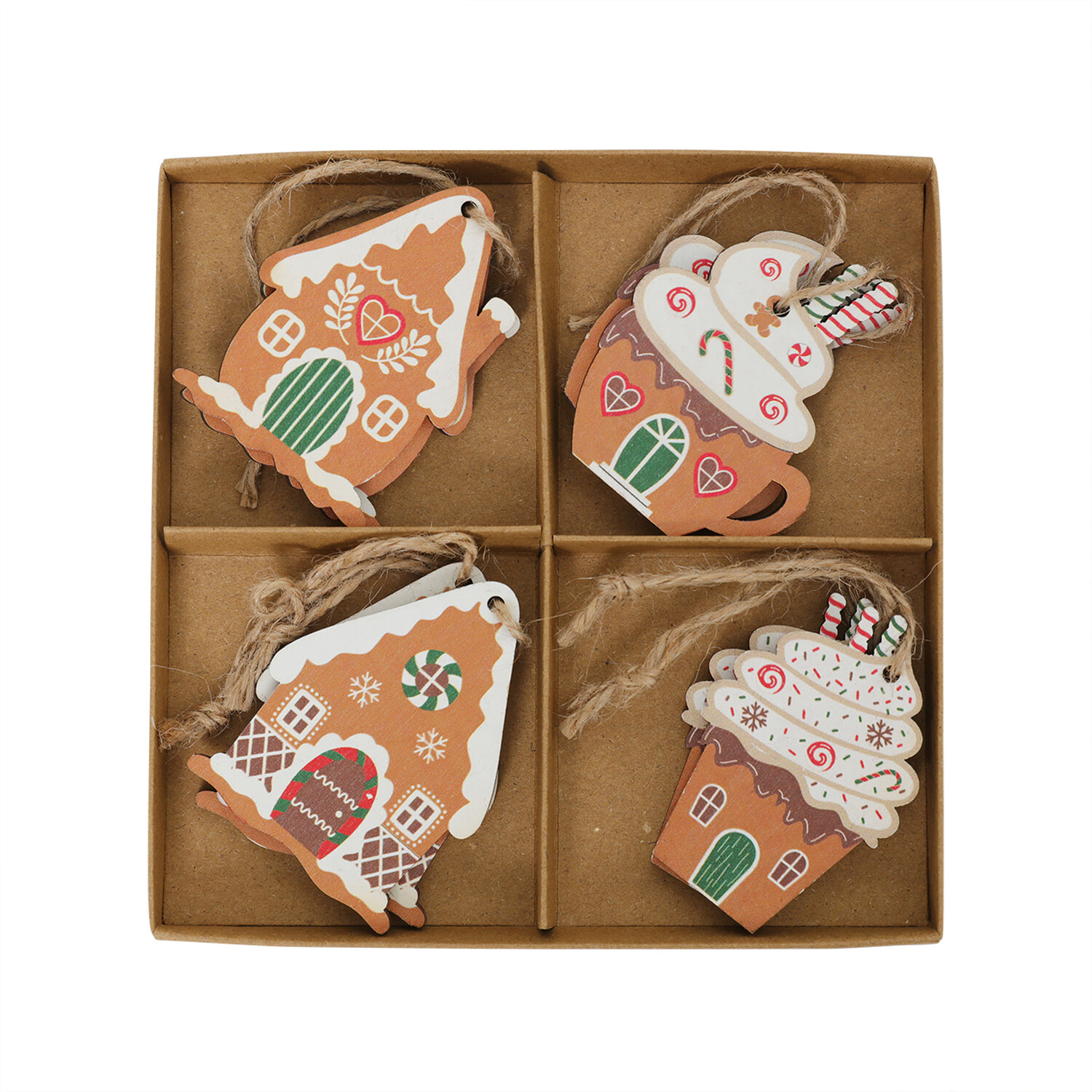 Set of 8 Gingerbread Hanging Decorations Brown Image 2