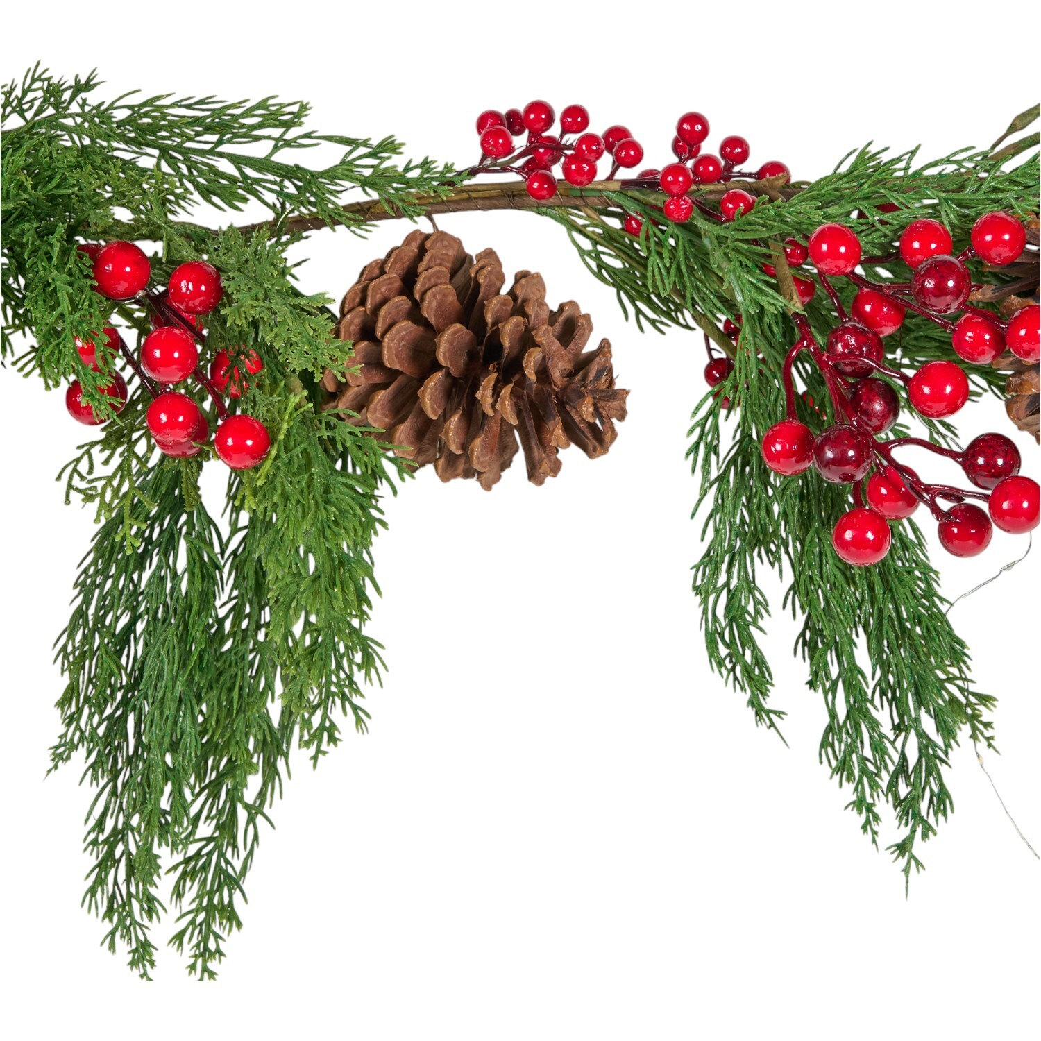 Pinecone and Red Berry Garland - Green and Red Image 2