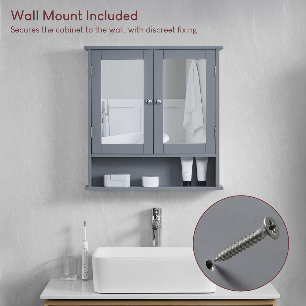BATH VIDA Priano 2 Door Single Shelf Wood and Grey Bathroom Cabinet Image 7