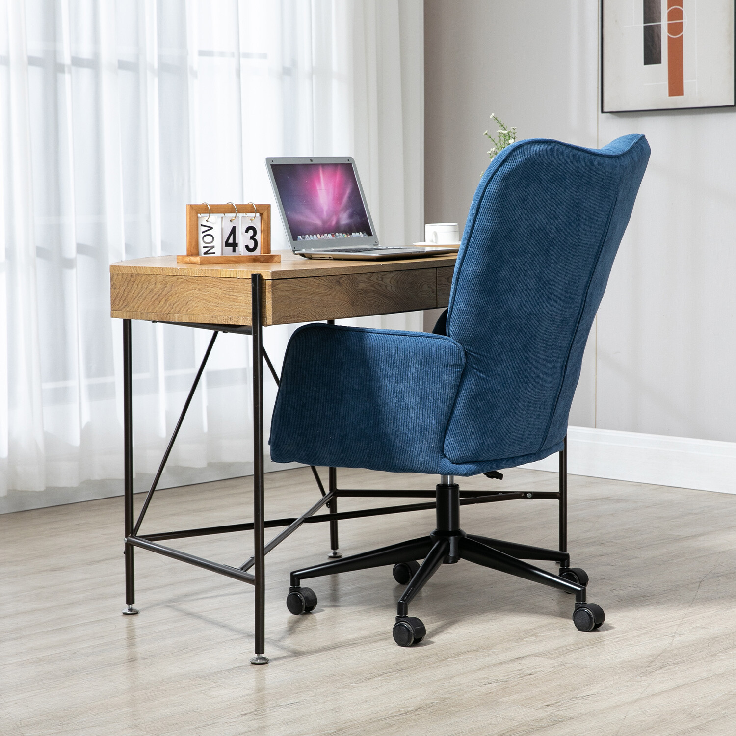 Sutton Blue Corduroy Swivel Office Chair Image 5