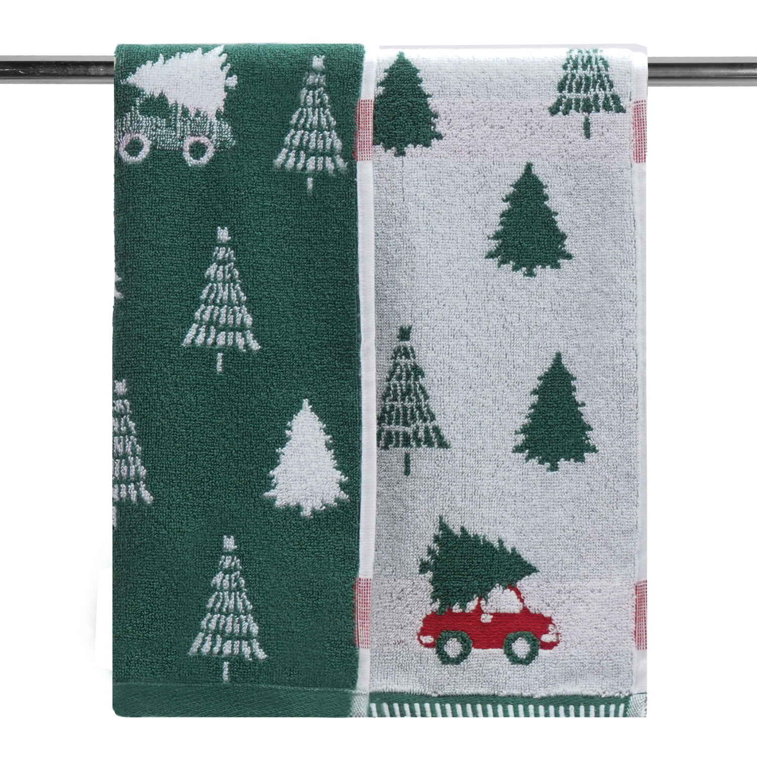 Christmas Tree on Car Hand Towel Green and White Image 2