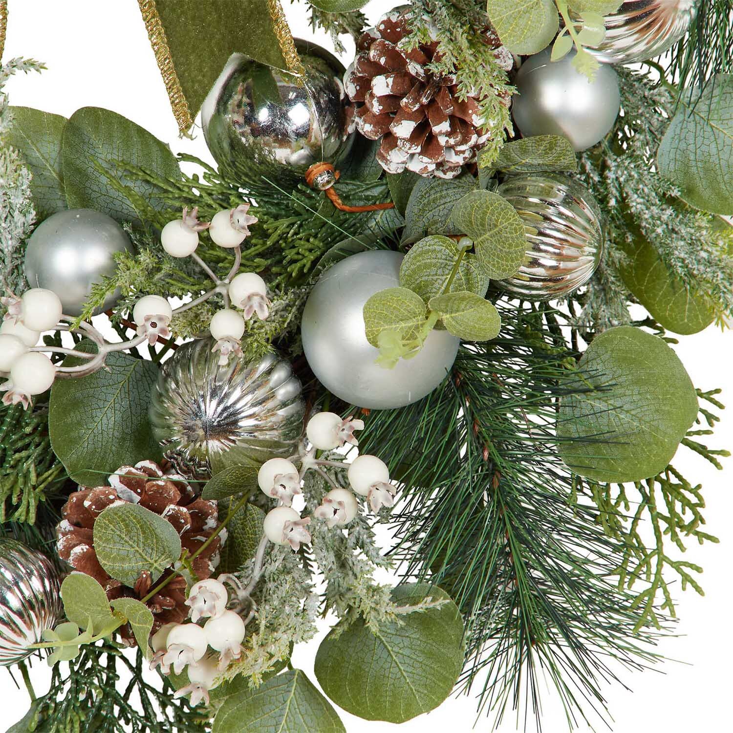 Eucalyptus Wreath with Silver Baubles  - Green Image 3