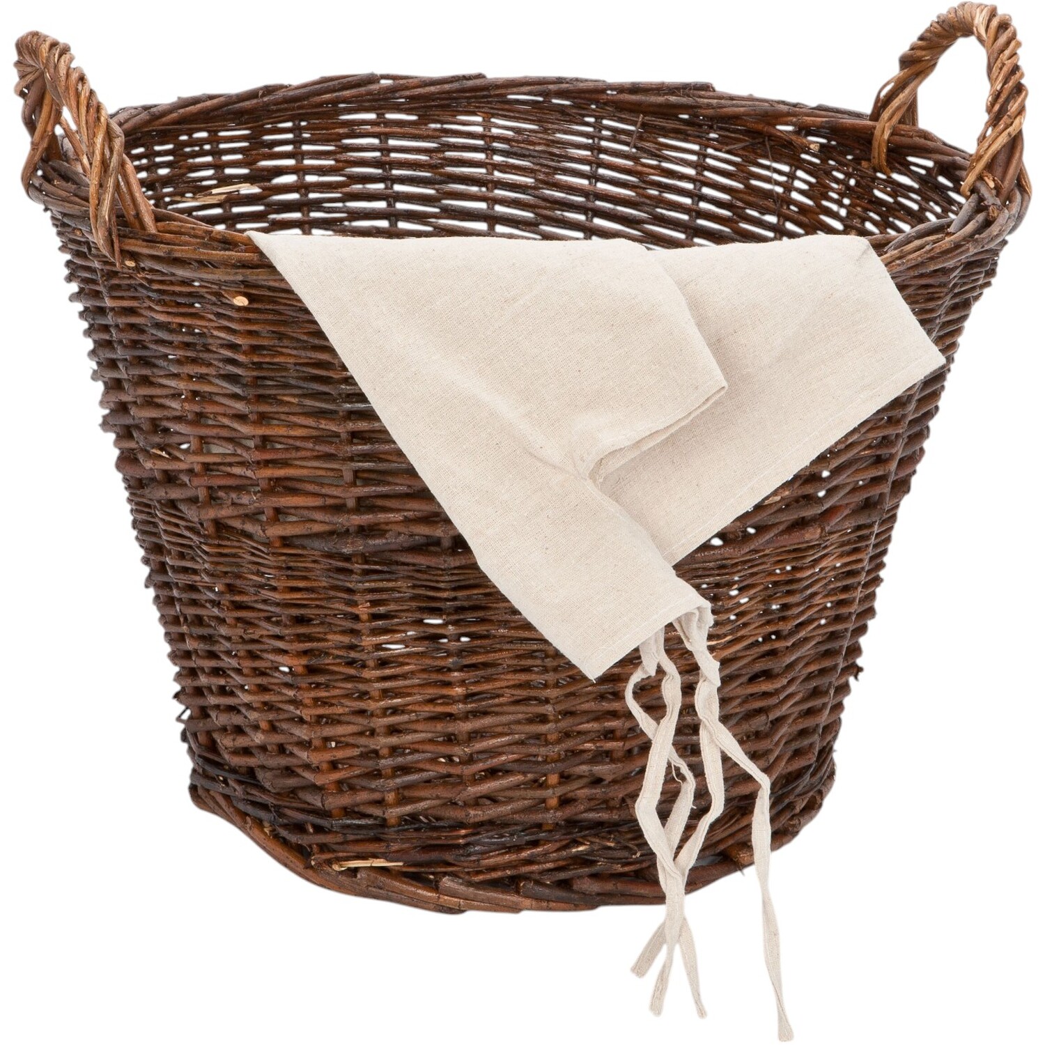 Wicker Log Basket With Linen Lining Brown Image 3