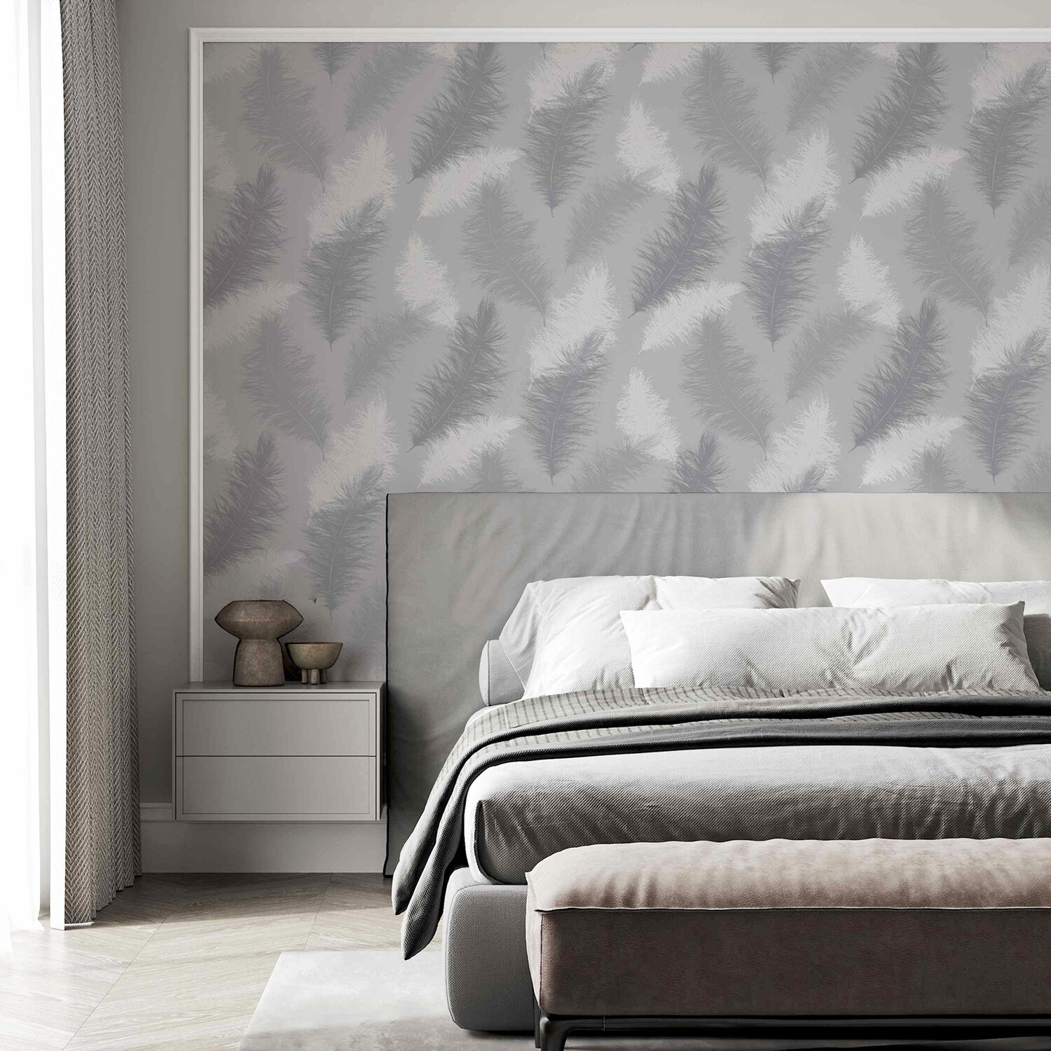 Sussaro Feather Wallpaper - Grey Image 5