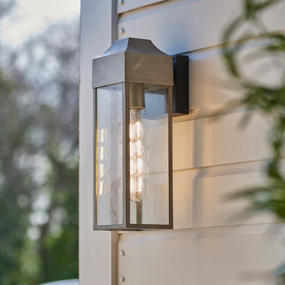 Merano Potenza Brushed Silver Clear Glass and Matt Black Outdoor Wall Lantern Image 7