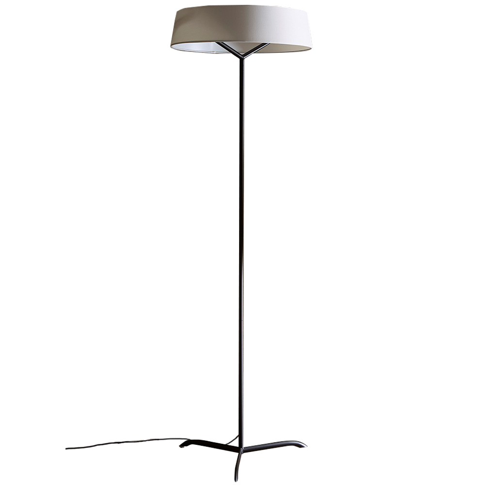 Kliving Luna White Drum Shade Black LED Floor Lamp Image 1
