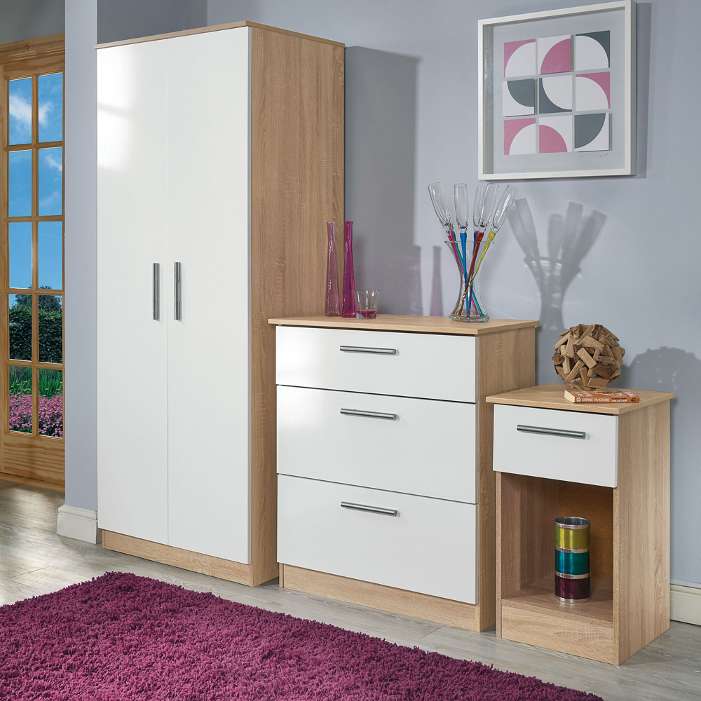 Crowndale Contrast Ready Assembled 2 Door 2 Drawer Gloss White and Bardolino Oak Tall Wardrobe Image 8