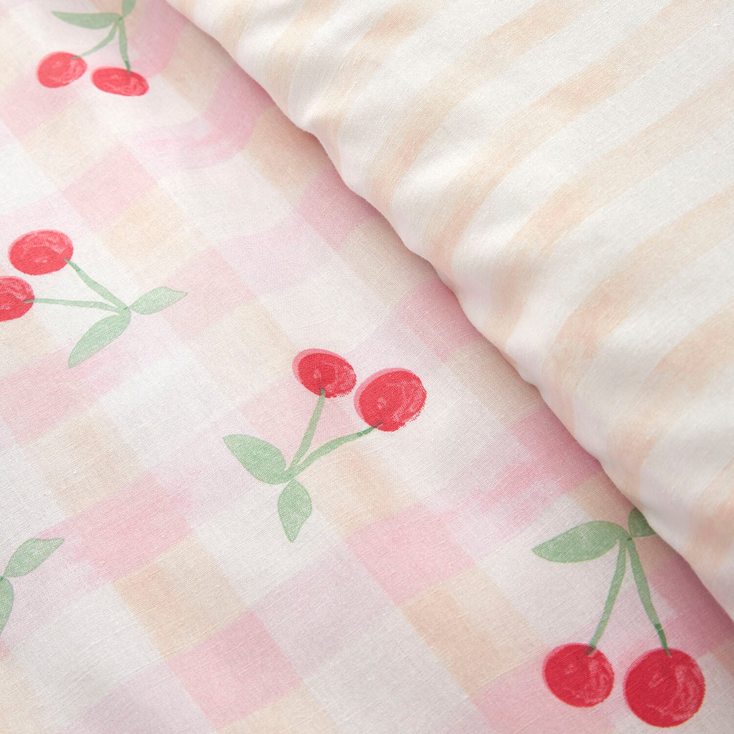 Cherries Gingham Duvet Set - Pink / Single Image 4