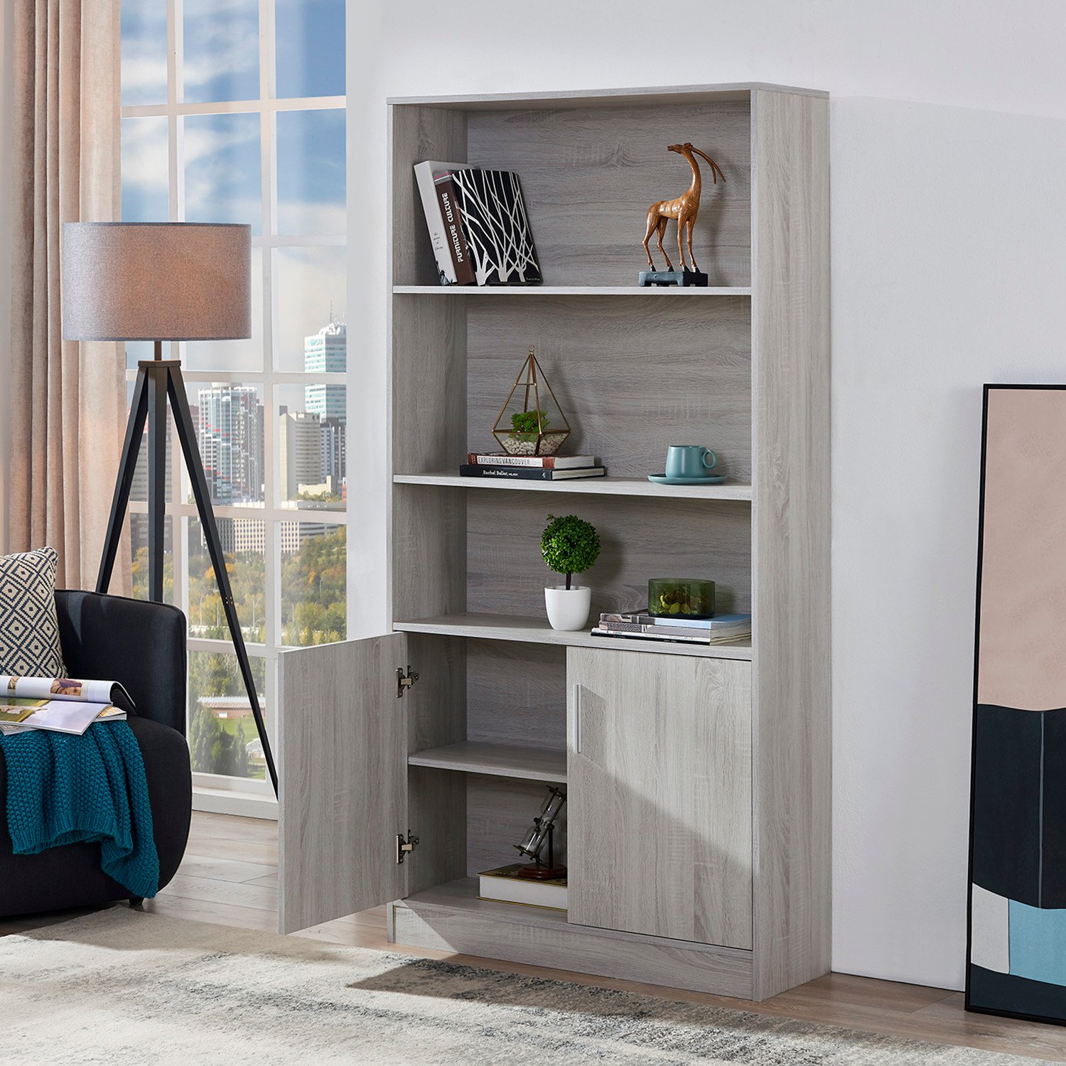 Hartley Bookcase - Light Grey Image 4