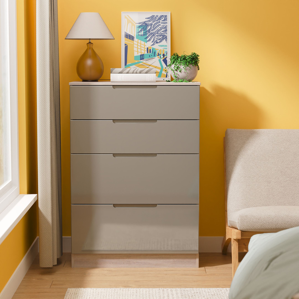 Crowndale Milan 4 Drawer Grey Gloss and Grey Oak Deep Chest of Drawers Ready Assembled Image 7
