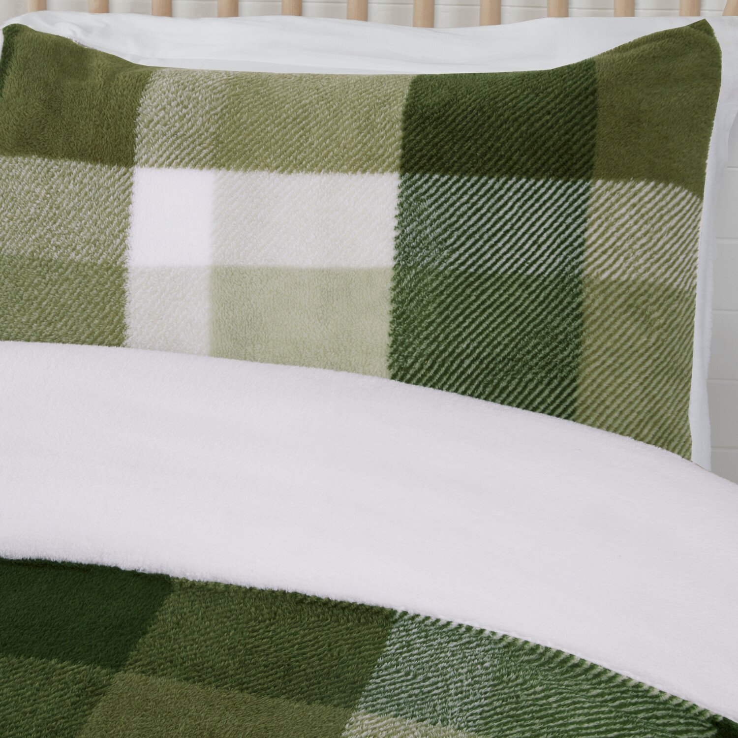 Teddy Fleece Check Duvet Set Green King Image 5