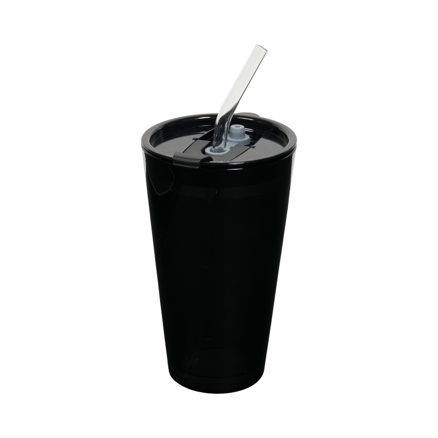 Glass Tumbler with Lid and Straw Black Image 3