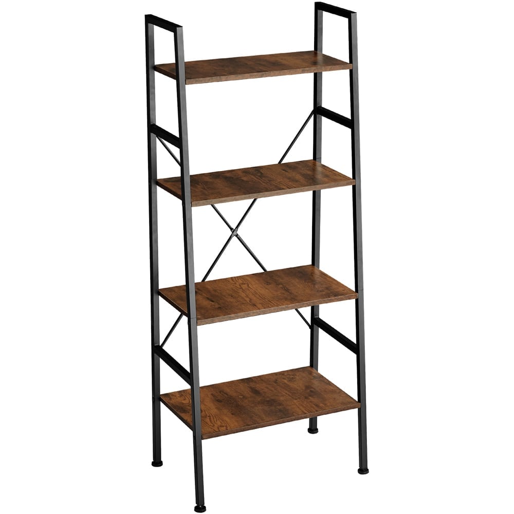 tectake Newcastle 4 Tier Dark Wood Rustic Ladder Shelf Image 2