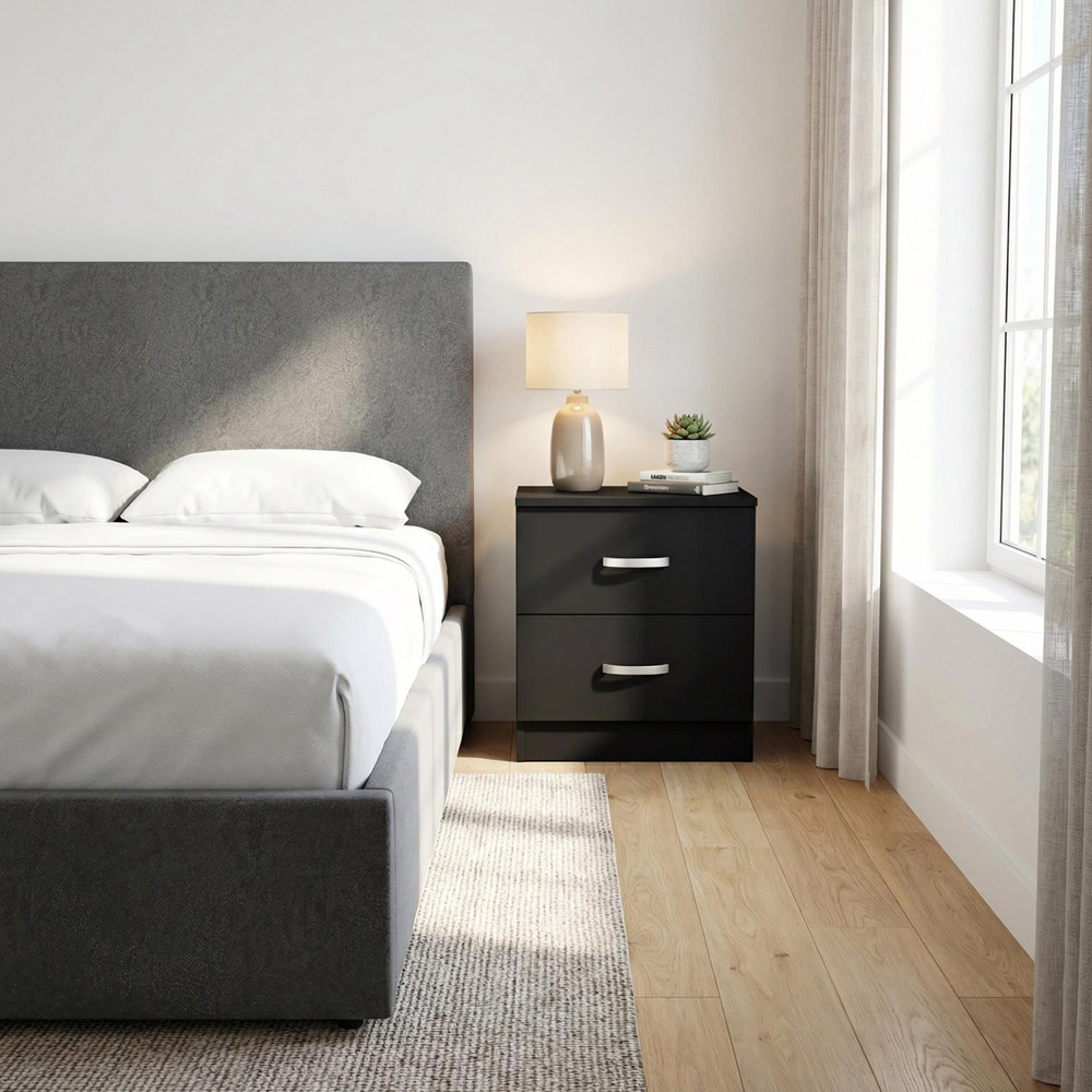 FWStyle Tunis 2 Drawer Matt Black Bedside Table Image 2