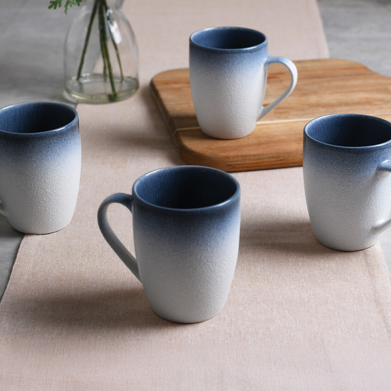Pack of 4 Ombre Blue Textured Mugs - Blue Image 1