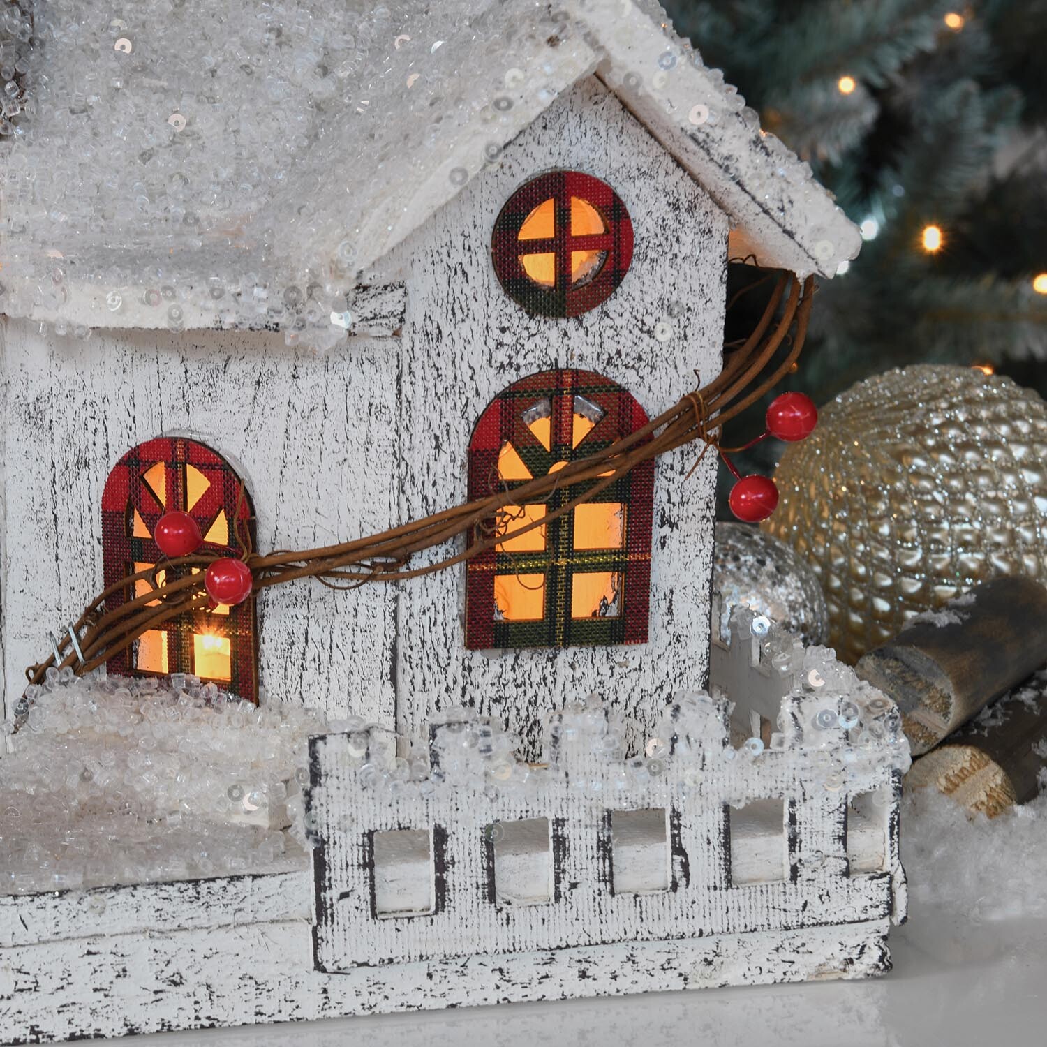 Whimsical Cheer White and Tartan LED Church Christmas Decoration Image 6