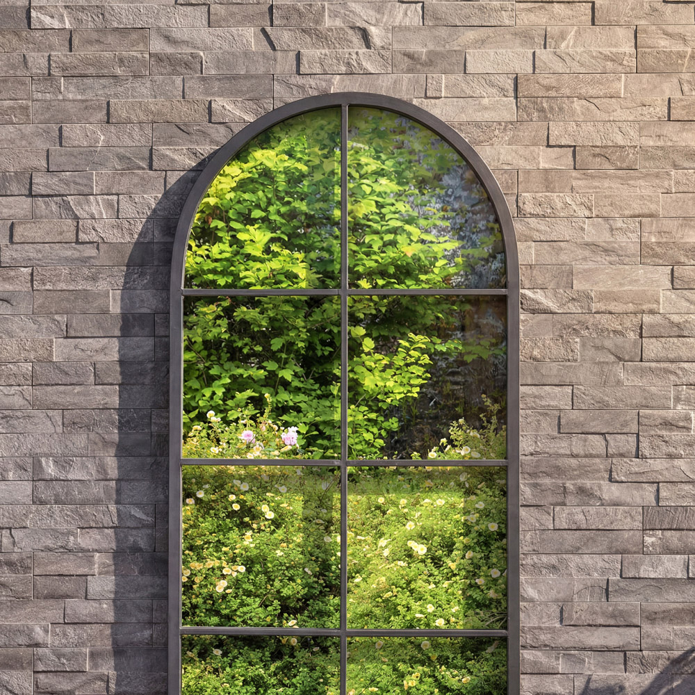 Charles Bentley Bern Black Arch Window Outdoor Wall Mirror 165 x 55cm Image 5
