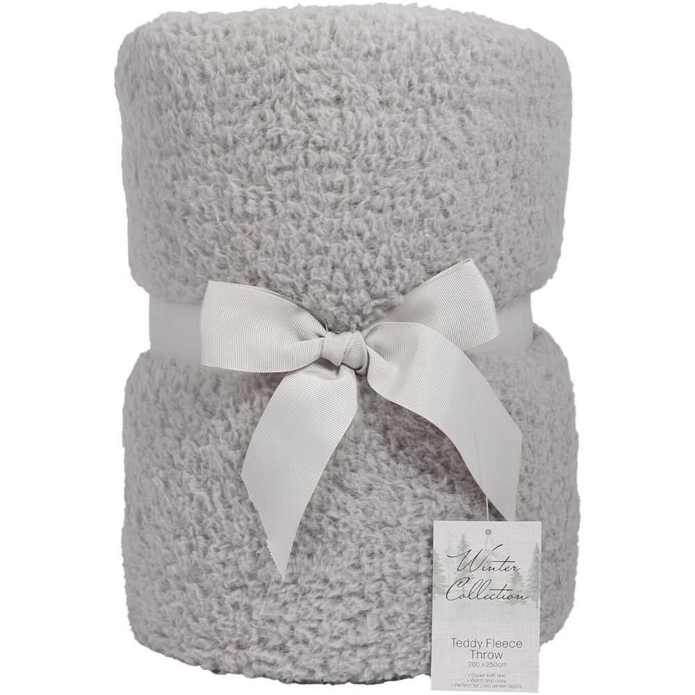 Silver Teddy Fleece Throw 250 x 200cm Image 1