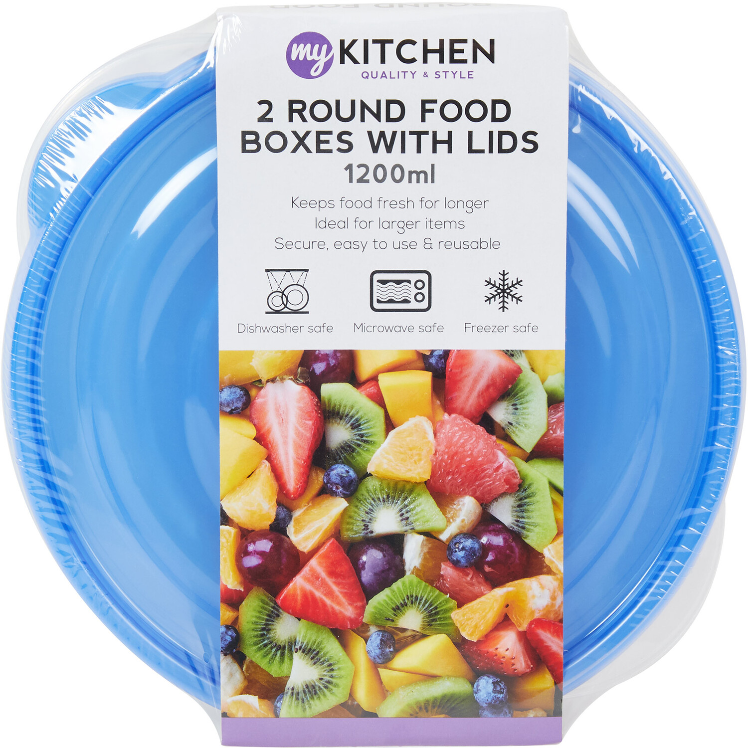 Pack of 2 Round Food Boxes with Lids - Blue Image 1