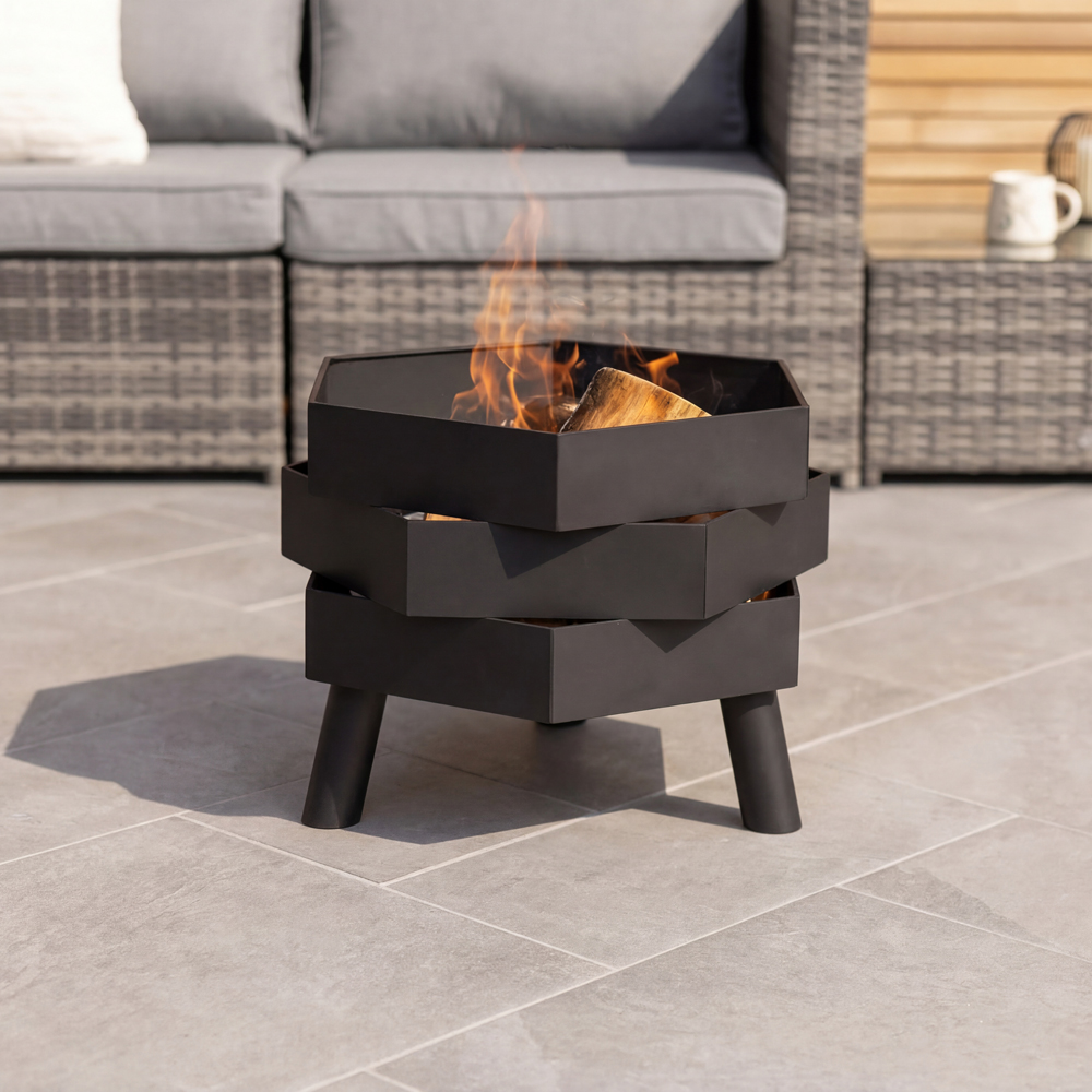 Charles Bentley Snug Santiago Hexagonal Black Powder Coated Steel Firepit Image 2