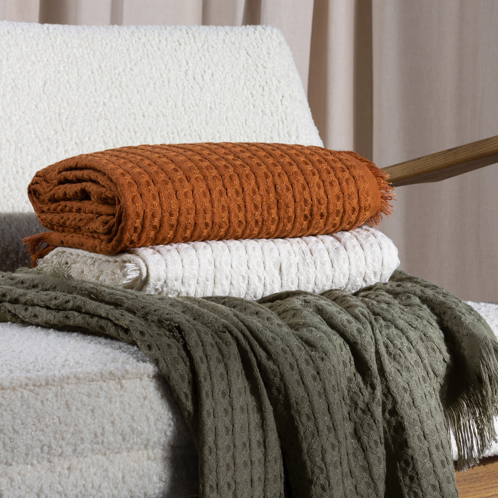 Yard Abel Pecan Waffle Fringed Throw 130 x 180cm Image 4