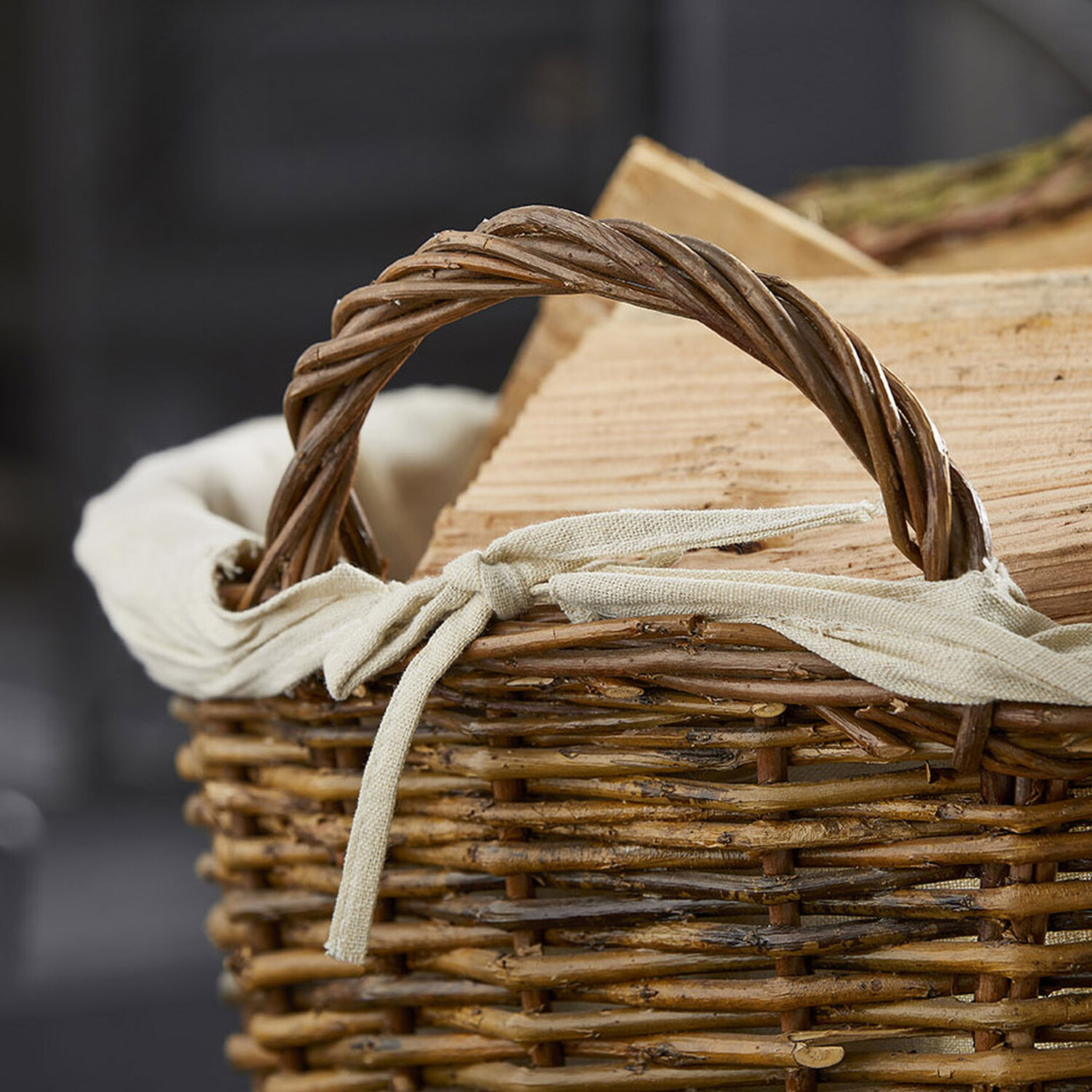 Wicker Log Basket With Linen Lining Brown Image 4