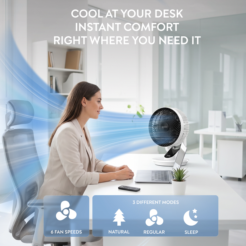 Air Pro White SmartVoice 3D Oscillating Black Desk Fan with Remote and Built-in Aroma Box 10 inch Image 4