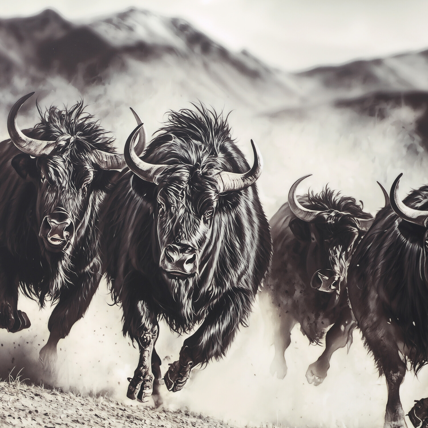 Charging Bisons Framed Gloss Art Black Image 3