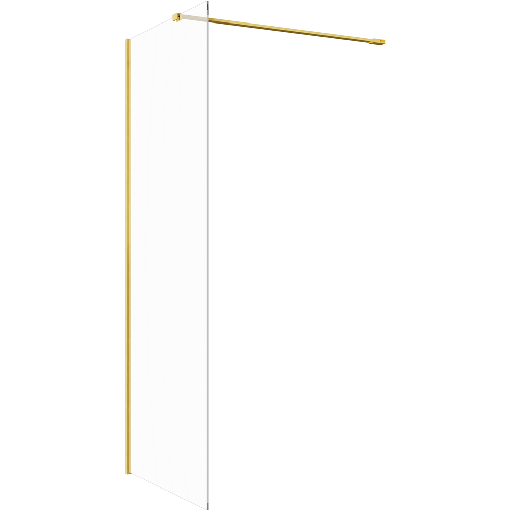 Bathstore Nero Glass Wetroom Shower Panel with Brushed Brass Profile and Side Bar 800mm Image 3