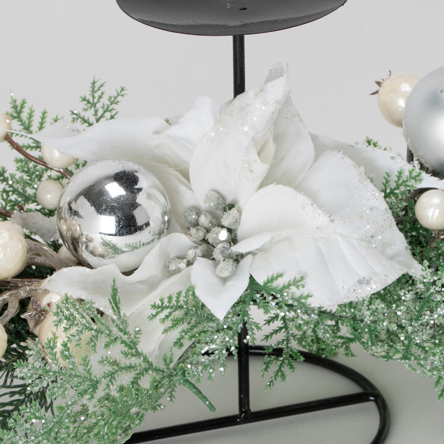 White Poinsettia Berry Candle Holder Image 2