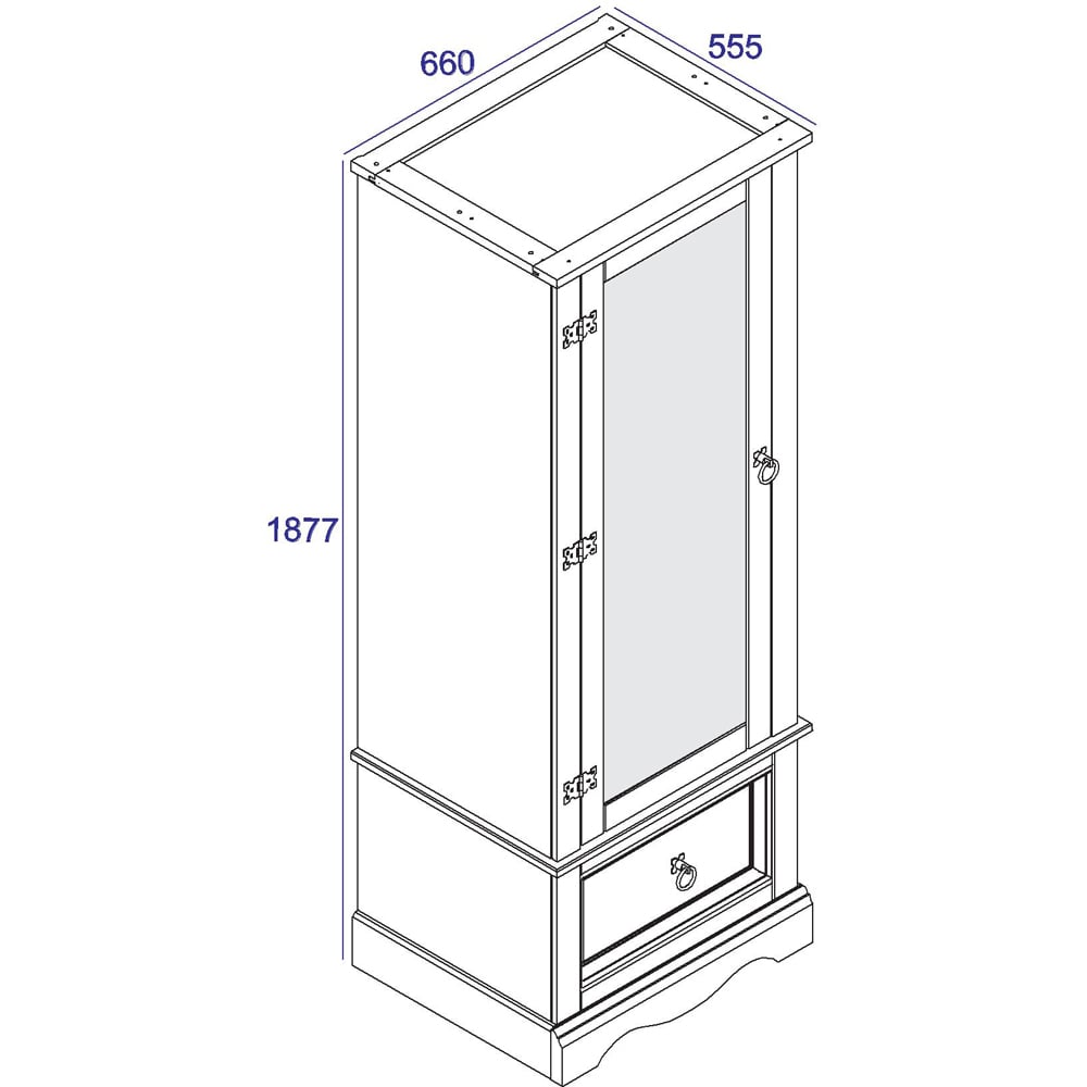 Core Products Corona Single Drawer Single Mirrored Door White Armoire Image 6