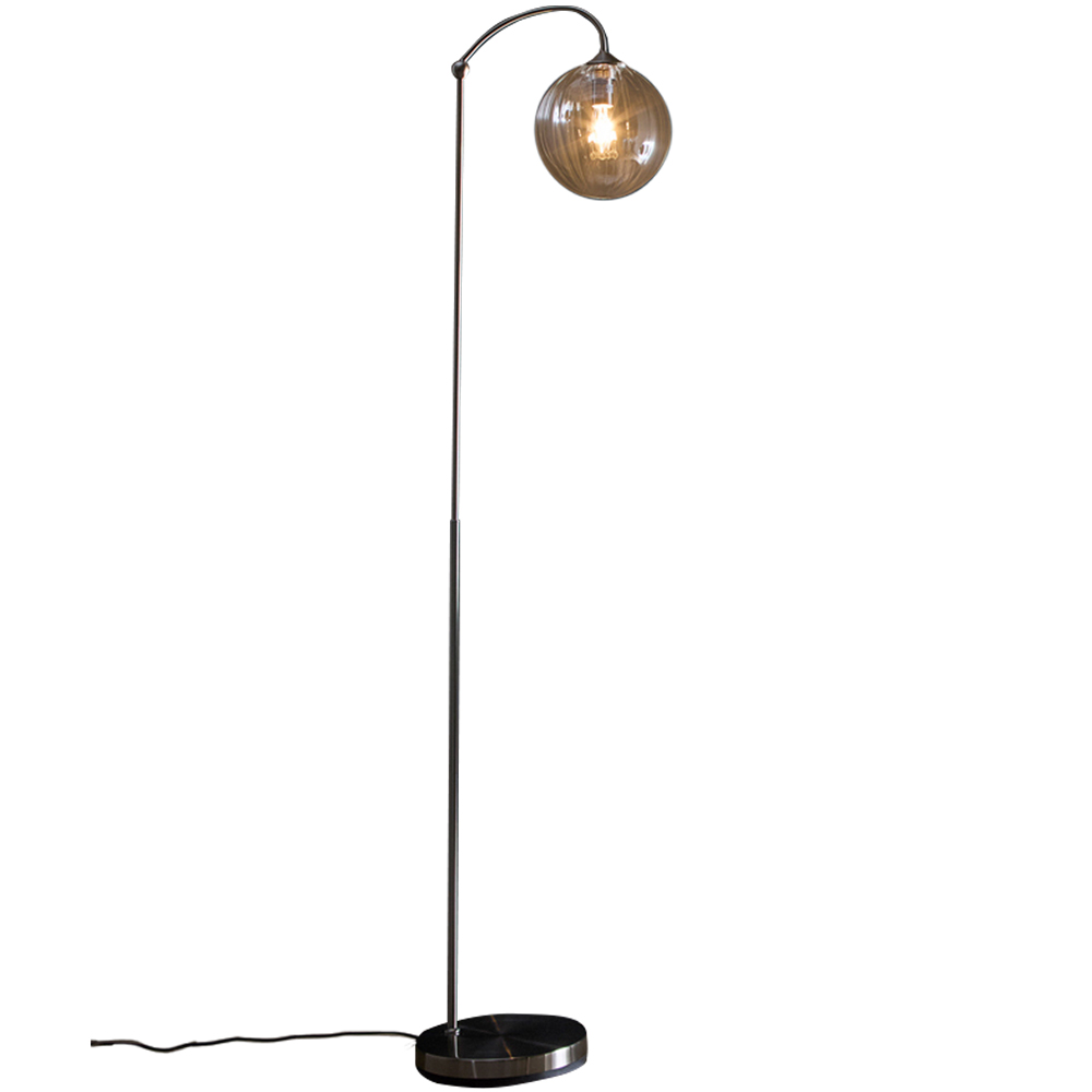 Kliving Bianca Ribbed Glass Shade Satin Nickel Floor Lamp Image 1