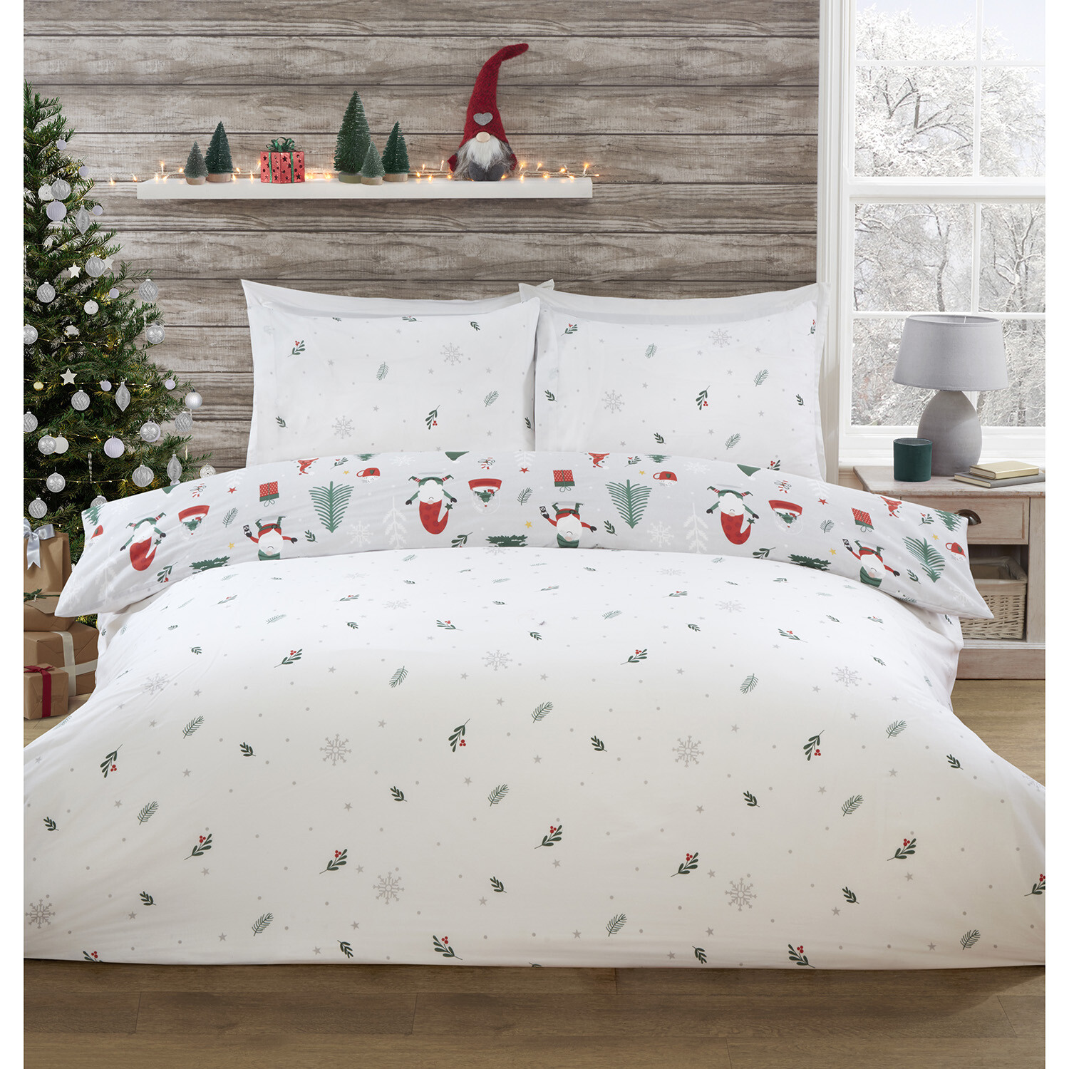 Christmas Gonks Duvet Cover and Pillowcase Set - Grey / Double Image 2