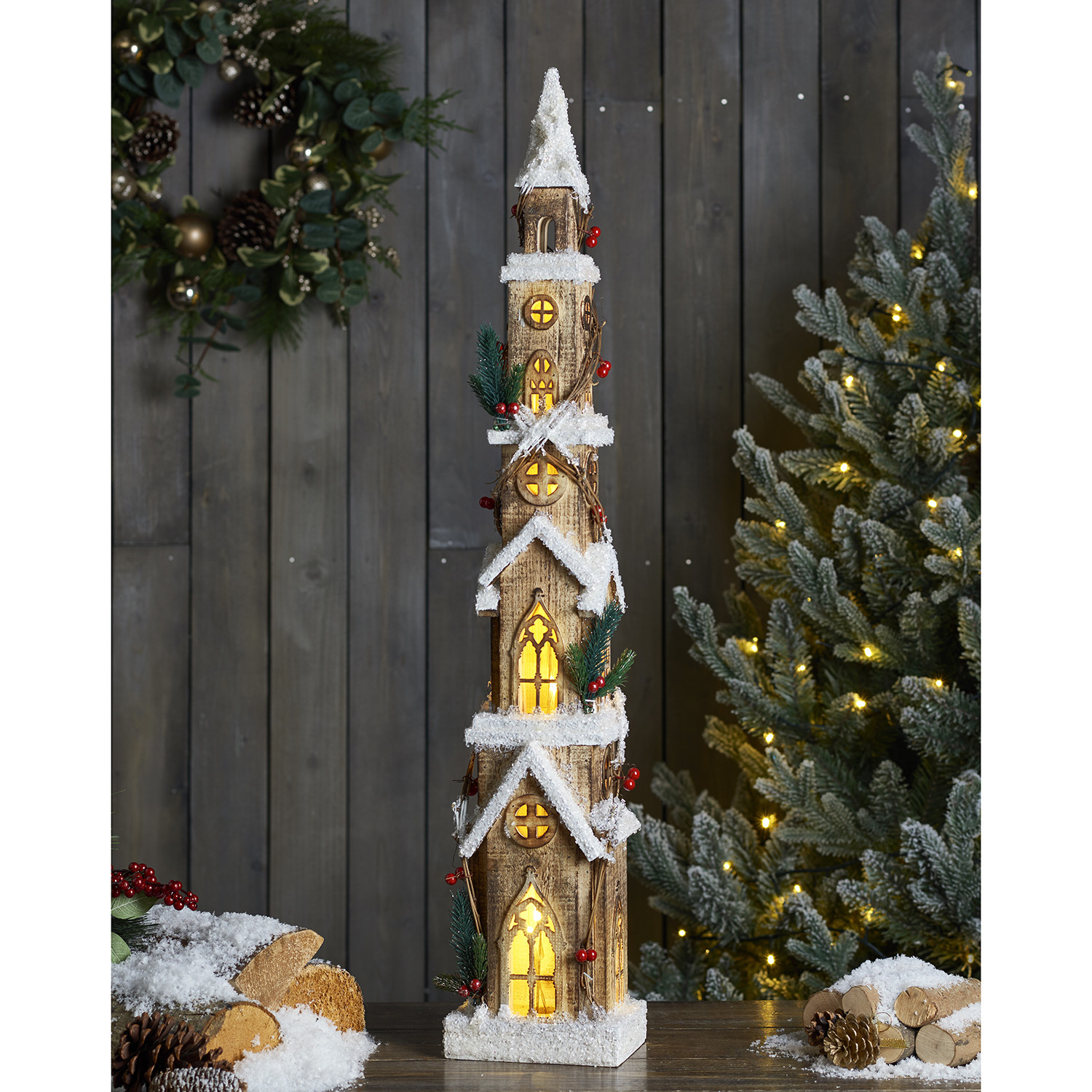 Alpine Lodge 30 LED Iced Snowy Spire Ornament Image 3