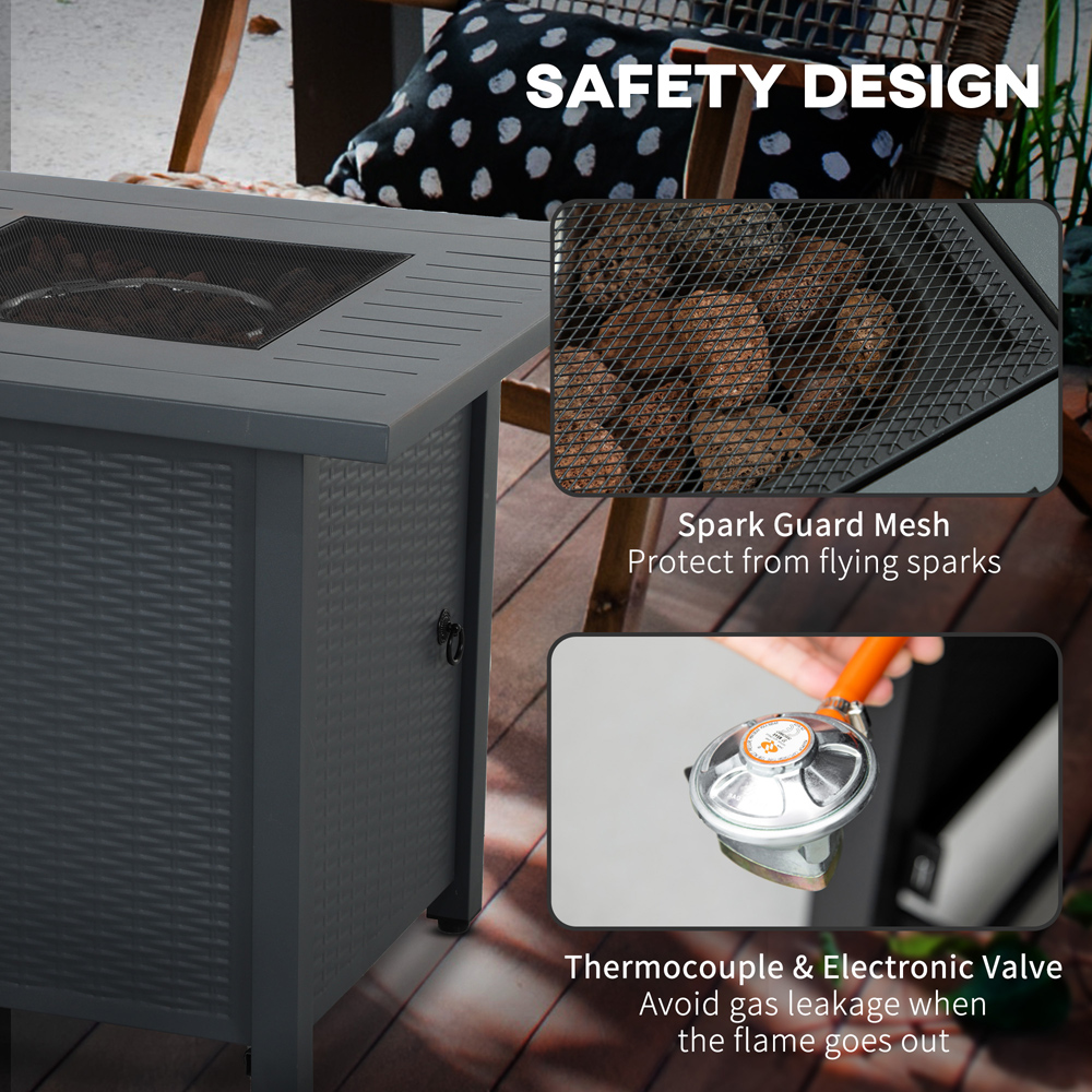Outsunny 40000 BTU Gas Firepit Table with Grey Protective Cover Image 5