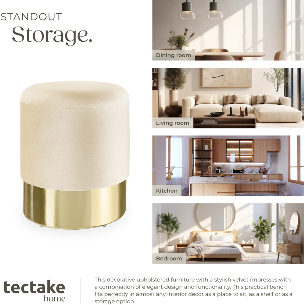 tectake Sarina Cream Padded Round Storage Stool Image 7