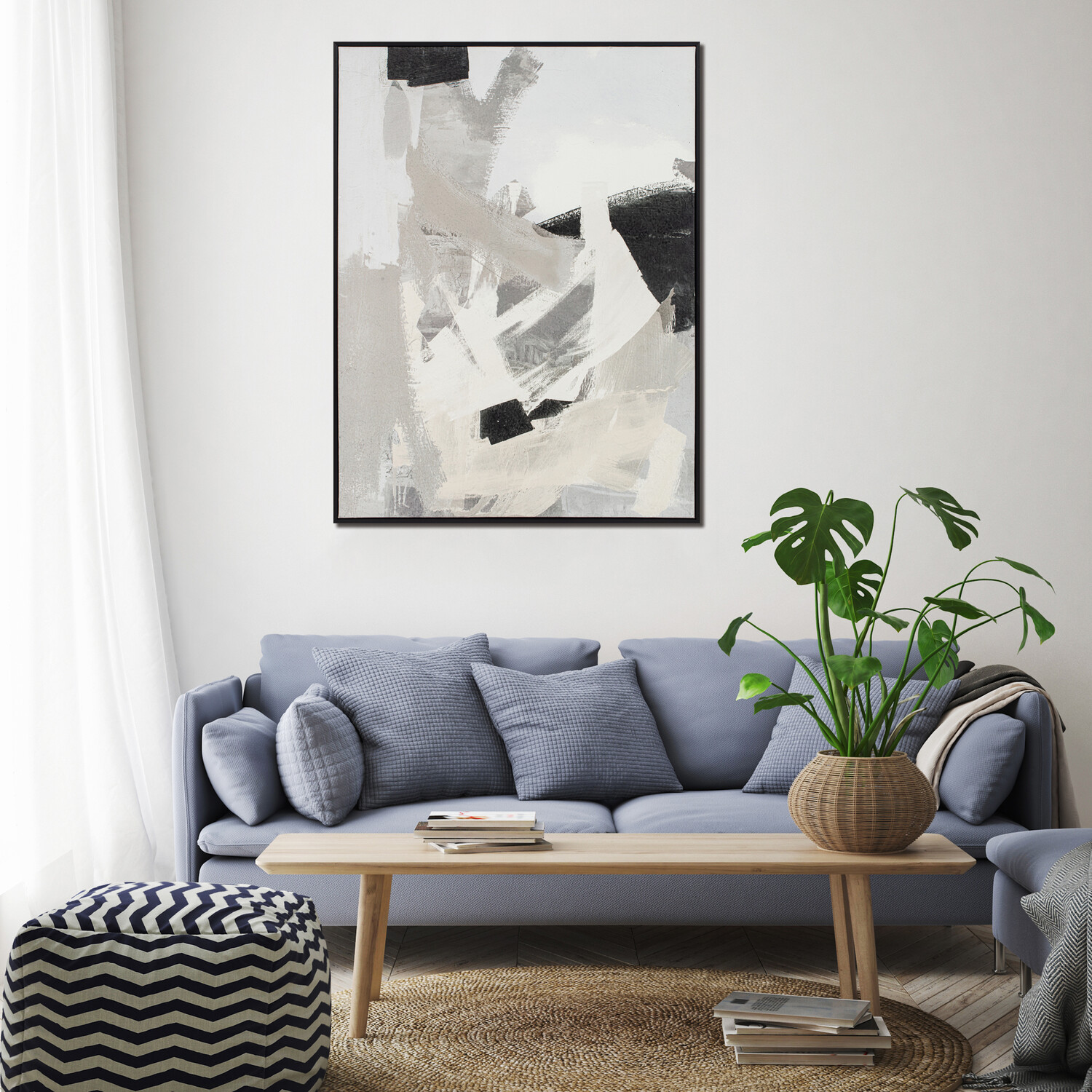 Monochrome Abstract Framed Canvas Grey Image 2