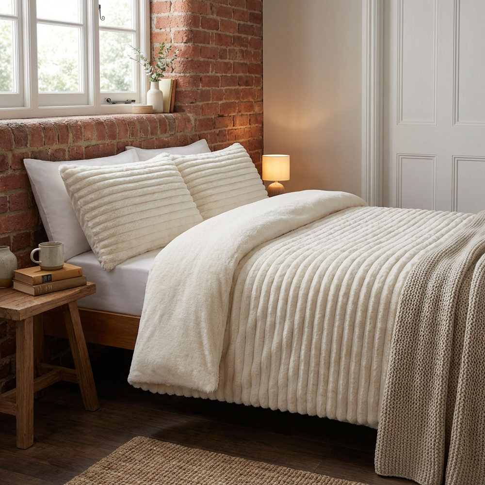 Colorado Faux Fur Duvet Set Ivory King Image 8